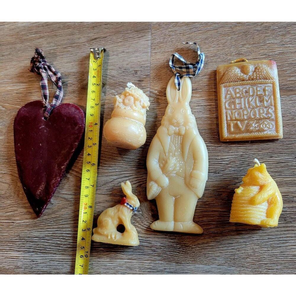 Primitive Americana wax homedecor figurine lot heart bunny Pooh sunflower bundle